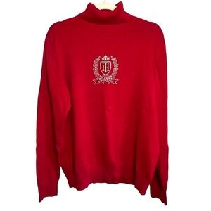 Tommy Hilfiger Y2K Red Turtleneck Gold Crest Sweater Size XXL